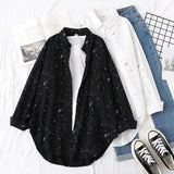 Women's Star Printed Long Sleeve Shirts and Tops 2021 Autumn New Lady Casual Loose Shirts Black White Blouse Ladies