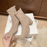 Comfortable ~2023 New Thick Heel Elastic Suede Thin Boots Versatile Korean Version Of High