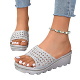 Breakj And Cool Drag Woman 2024 Summer Pine Cake Thick Bottoms Anti-Slip Outside Through The Water Drill Net Red Slippers Fashion Word