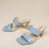 New Design Metal Strange High Heels Summer Women Slipper Elegant Square Toe Slip-On Sliders Shoes Ladies Sandals Size