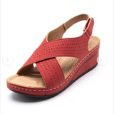 New Sandals Women's Slope And Car Sewing Breathable Magic Sticker Hollow Mother Shoes Large