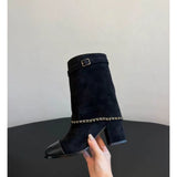 Breakj New Round Head Thick With Super High Heel Chain Large Size Tube Ankle Boots Fashion Show Women's