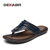 Cow Leather Men Beach Slippers Fashion Flip Flops With Soft Sole Trendy Breathable Easy To Match Men Summer Shoes