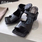 2022 New Design Women Slipper Elegant Square Toe High Heels Sandal Shoes High Quality Outdoor Slip On Dress