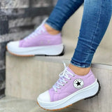 Breakj Casual Single-Shoe Women 2025 Spring And Autumn New Round Head Tie With Thick Bottom Low Help Canvas Single