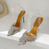 New Rhinestone Woven High Heel Pointed Transparent Women's Shoes Spot