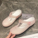 Women Mules Clogs 2022 Beach Breathable Mary Janes Slippers Woman's Sandals Jelly Shoes Cute Sweet Garden Shoes