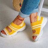 Fashion Sandals Women Mesh Hollow Out Ladies Sandals Flat Low Heels Comfy Durable Stripe Women Shoes Large Size