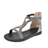 Women Sandals Flat Wedge Platform Black Gole Silver Bling Crystal T Strap Beach Female Peep Toe Sandles Gladiators