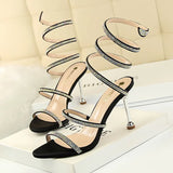 Breakj Sexy Nightclub Banquet Women's Shoes With High Heel Snaking With Diamond Toe
