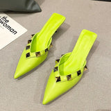 Pointed Toe Shallow Mouth 4cm Medium Heel Stiletto Rivet Sandals Hot Sale Women's Low Heel