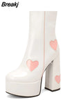 Platform Women Ankle Boots 2023 Antumn Winter Brand Design Heart Office Lady Comfy Women Modern Boots Shoes Bige Size