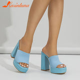 Platform Slipper For Women 2023 New Fashion Chunky Heel Knitted Wool Fashion Mules Sandals Walking Comfy
