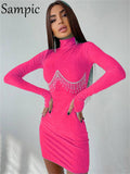 Women Dress Black 2021 Turtleneck Velvet Skinny Ladies Long Sleeve Fashion Bodycon Dress Party Sexy Club Short Mini