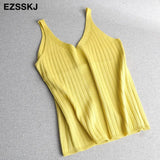 v-neck knit camis 2020 Summer Slim Women BAISC Tops female short female Sexy solid casual sleeveless t-shirt