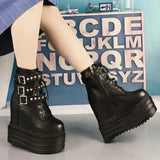 Wedges Rivet Ankle Boots Thick-Sole Waterproof Platform Muffin Womens Boots Super High Heels Women Boots Increase