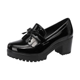 And Autumn Lace-Up Small Leather Shoes Yinglun Style Thick Heels New Style Medium Heels Casual Large Size 40-43 Women's
