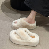 Breakj Thick-Bottomed Fur Slippers Wearing Autumn New Fashion Slope And Loose Cake Bottom-Size Cotton