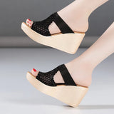 Women's Fashionable Slippers With Slope Heels Wear 2023 New Muffin Thick-Soled Waterproof Table Large Size 43 Mesh Fishmouth