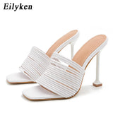 Square toe Womens Slipper shoes Summer Mules Sandals Multi knot Sexy high heel Slides Ladies Rome shoes Women