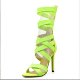 New Women Gladiator Ankle High Fluorescent Green Boots Sandals Women Shoes Summer Hollow Ankle Boot
