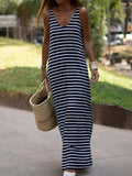 Ladies Vacation Beach Party Long Dress 2022 Elegant Casual Woman Summer Office Fashion Striped V Neck Sleeveless Tank Top