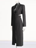 Spring 2025 New Fashion Temperament V-Neck Belt Design Single-Dlong Buckle Long Blazer