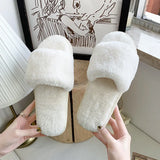 Slippers Wool Slippers Indoor Home Autumn And Winter Short Plush Flat Bottom Open Drag A Large Size