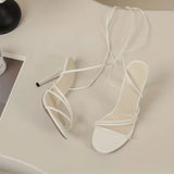 Breakj Summer Large-Size Women's Shoes Sexy Round Head Strap Fine Heels High Heels Cross-Tied
