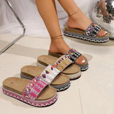 Breakj Fashion Family Style Thick Bottom Slippers Women Rivet Hemp Rope Large Size Water Loose Beach