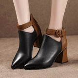 AutumnWomen Ankle Boots Black Chunky High Heel 7CM Color Matching Buckle Bota Back Zip Casual Female PU Learther Botines