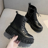 Gothic Combat Boots Women Platform White Boots 2021 New Lace Up Black PU Leather Chunky Ankle Boots Female