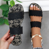 Breakj Plus Size Flat Slippers Female Summer Wear One-Drag Hollow-Out Fashion Print Casual Beach