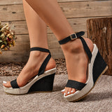 Wedge Sandals for Women Summer Casual Non-slip Peep Toe Platform Shoes Rubber Sole Buckle Elegant Heel Woman