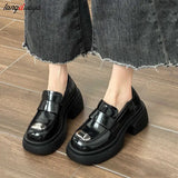 Loafers Platform Women Loafers Fashion Round Toe Chunky Heels Retro Flat Shoes Female Slip on Casual Dress Women