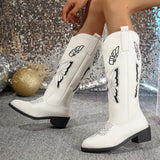 Breakj New Autumn And Winter Boots Embroidered Women's Boots Straight Tube Thick Heel Western Boots Retro Plus Size Knight Boots