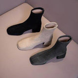 Head With Suede Boots, Spring And Autumn Style Elastic Thin Boots, Thick Heels, Single Boots, Gray Apricot Martin
