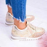 Women Vulcanized Shoes Fashion Beautiful Casual Shoes New Snake Skin Motif Shimmering Stones Design Sneakers Women's Flat