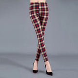 Female Fitness Leggings Women Print Plaid Leggings Lady Sexy Slim Pencil Pants Push Up Elastic Waist