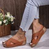 Breakj Size Cross Open Toe Flat Bottom Slippers Female New Summer 2024 Fashion Hip Wedge