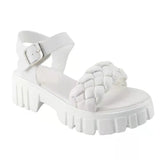 Elegant Women Leather Sandals 2022 New Summer Diamond Lattice Sandals Casual Flat Bottom Platform Sandals Women