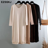 autumn winter sweater long dress elegant knit thick straight dress women loose split side dress casual chic