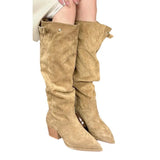 Spicy Sister! Khaki Pointed Thick Heel Pile Boots Female Fall