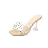 Crystal Clear Transparent Slippers Female Shoes Middle Heels Comfortable New Summer Women Shoes Woman Fashion Cool Mules