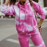 2022 Office Autumn Casual Women's Suits Fashion Tie Dye Printed Hoodie + Pants Two Pieces Ladies Spring Street Loose