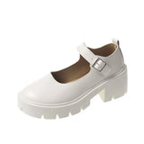 Leather Shoes New Spring 2023 British College Style Bright Leather High-Heeled Single Shoes Round Head Thick Soles Mary Jane