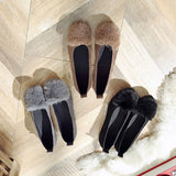 Flat Winter Autumn Shallow Shoes Big Size Loafers Candy Colors Black Gray Fur Sweet Slip On Faux Suede Ladies