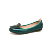New Women Soft Ballet Flat Shoes PU Leather Heart Button Pointed Toe Women's Foldable Slip On Green Red Loafers
