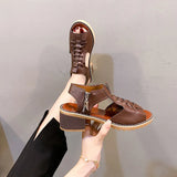 Sandal Women 2023 Summer New Fish Mouth Face Hollow Woven Thick Heel With Plus Size