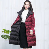New Women Double Sided Down Long Jacket Winter Turtleneck White Duck Down Coat Double Breasted Warm Parkas Snow